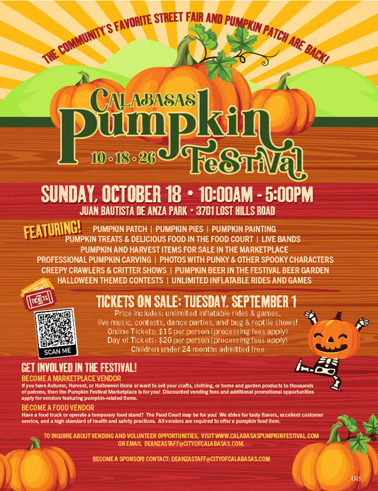 Official Calabasas Pumpkin Festival poster for October 18, 2026