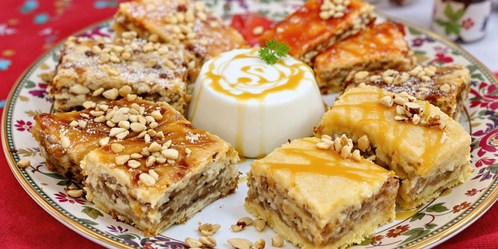 A colorful assortment of Middle Eastern desserts on a plate.